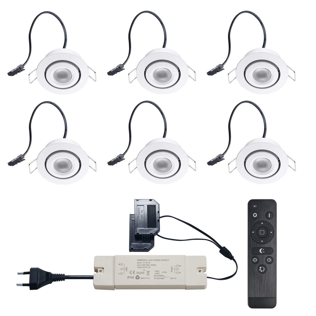 Set LED-inbouwspot met afstandsbediening Piccolo wit 3W 1-12 stuks - Wereld